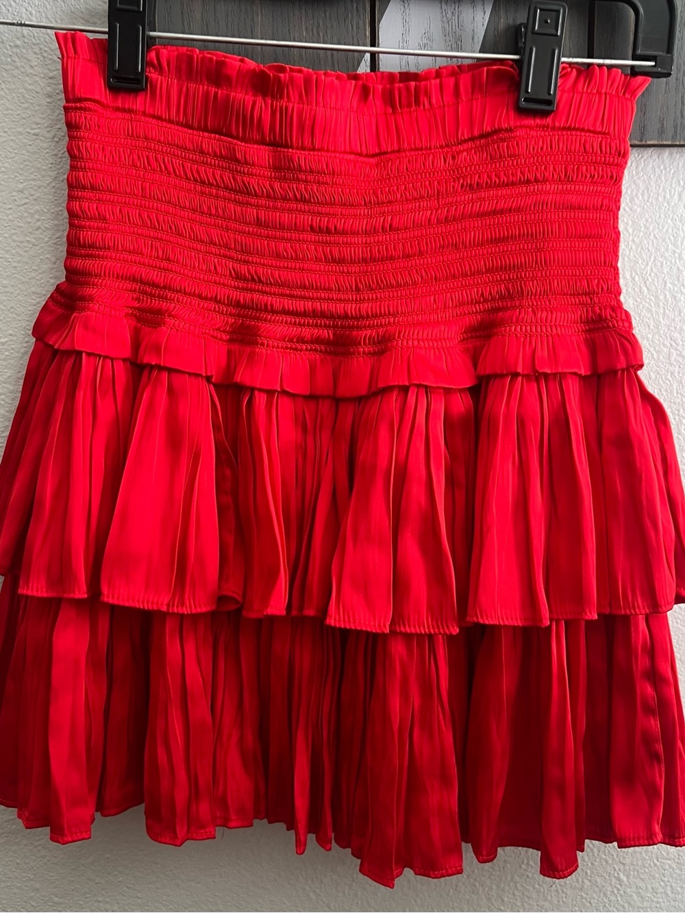 Red Smocked Tiered Ruffle Mini Skirt